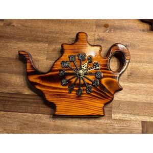 Vintage Wooden Teapot Wall Clock Battery Powered 8x10 Tested & Works #1